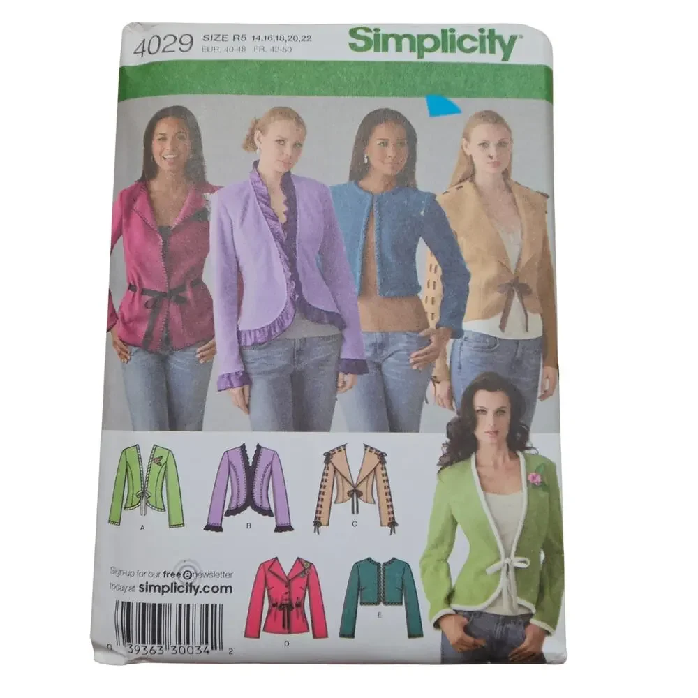 Simplicity 4029 Uptown Chic Jacket Variations Sewing Pattern Size 14 - 22 UNCUT
